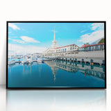 Large abstract wall art depicting a stylized view of Sochi in muted tones on a black framed acrylic.