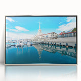 Large art print of Sochi scenery in silver frame, featuring muted blue and green tones, ideal for modern art wall decor.