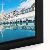 Extra large framed canvas of a textured Sochi scenery in black with colorful accents, suitable for living room decor.