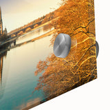 Large abstract wall art depicting a Scottish landscape in muted earth tones on acrylic glass, suitable for dining room decor.