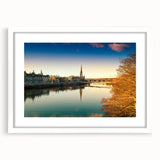 Textured art depicting an abstract Scottish landscape in muted earth tones, framed with a white mat, ideal for bedroom decor.