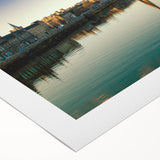 Art deco poster featuring a serene Scottish landscape in muted green and blue tones on rolled canvas.