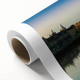 Art deco poster of a serene Scottish landscape in soft pastel colors, printed on rolled canvas, ideal for nursery wall art.