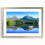 Extra large abstract art print of a textured European scenery in muted earth tones, framed in silver.