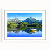 Textured abstract art print depicting a European landscape in muted earth tones, framed with a white mat.