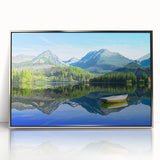 Large art print of a Slovakian landscape in silver framed acrylic, featuring mid-century modernist style.