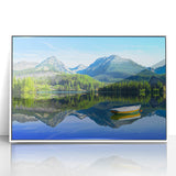 Mid-century modernist art of a Slovakian landscape in muted earth tones on a framed acrylic, ideal for nursery wall art.