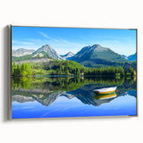 Framed canvas featuring a vintage-style landscape art painting of a Slovakian scenery in colorful hues.