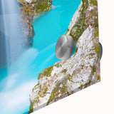 Large abstract depiction of a Slovenian landscape in muted earth tones on acrylic glass, ideal for dining room art.