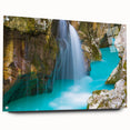 Acrylic print of a Slovenian landscape, featuring greens and blues, ideal for dining room decor.