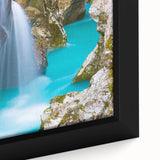 Textured black wall art of a Slovenian landscape on a framed canvas, featuring vibrant, colorful details.