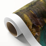 Art Deco poster of Slovenia landscape in muted greens and blues on rolled canvas, ideal for nursery wall art.