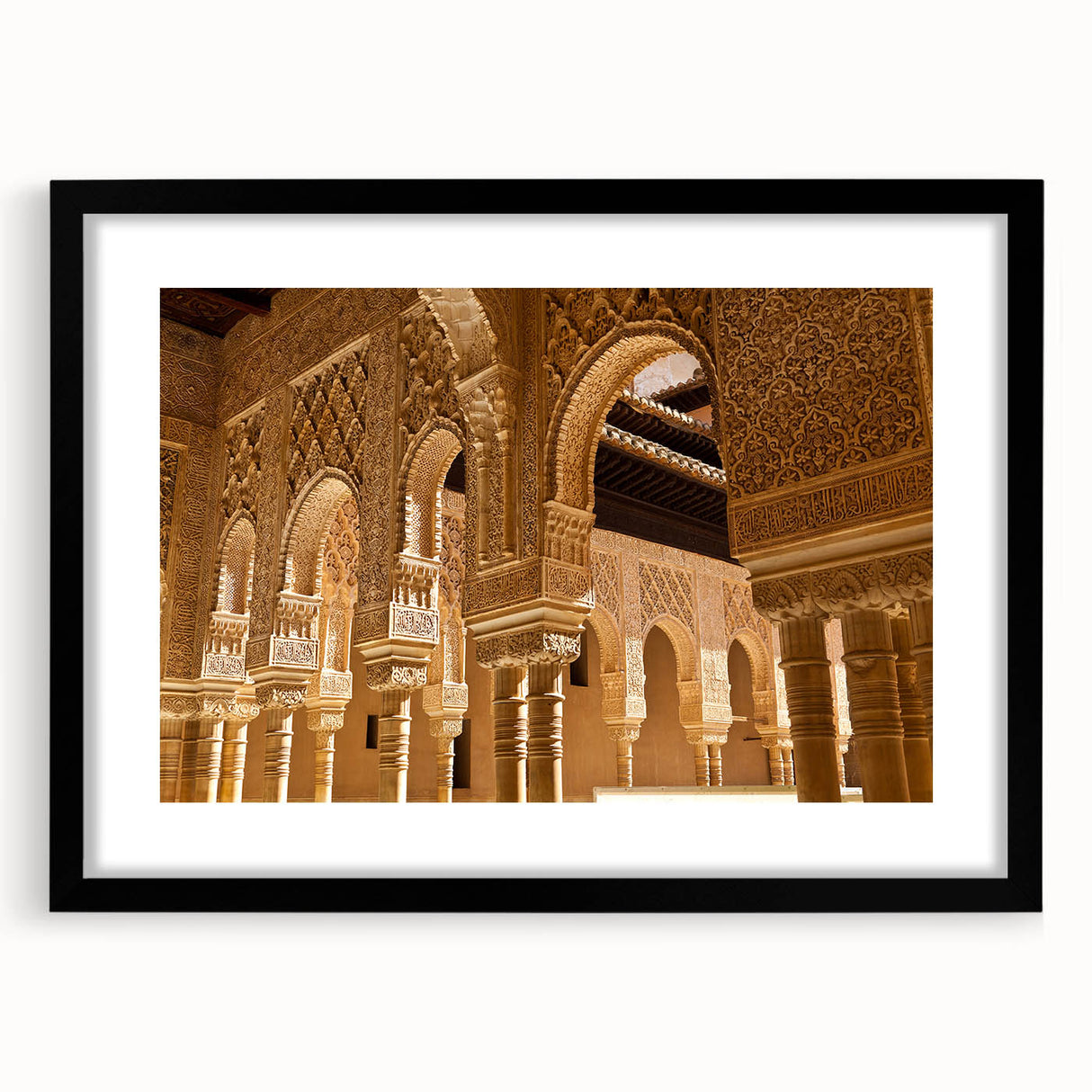 Colorful abstract art print of Andalucia scenery in a black frame, ideal for extra large living room wall decor.