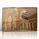 Mid-century modernist art depicting Andalucia, Spain scenery in gold frame and acrylic, ideal for nursery wall art.