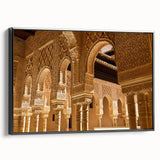 Framed canvas depicting a black and white vintage poster art of Andalucian landscape, ideal for bedroom decor.