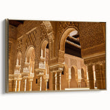 Framed canvas landscape art painting featuring a vintage-style scene of Andalucia, Spain, with black and colorful hues.