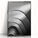 Mid-century modernist style acrylic print of Barcelona scenery in muted earth tones, ideal for modern art wall decor.