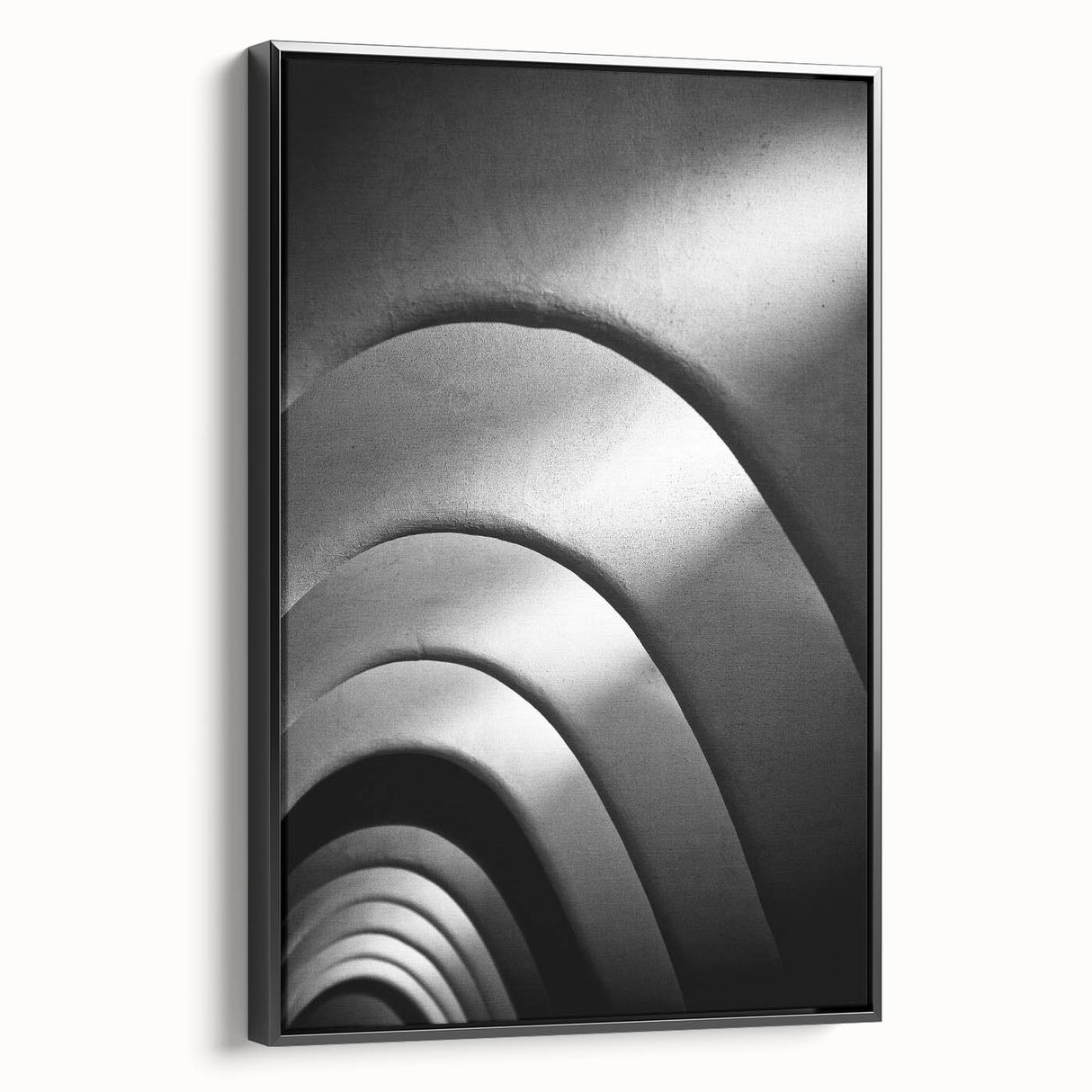 Black and white vintage poster art of Barcelona landscape on framed canvas, ideal for bedroom decor.