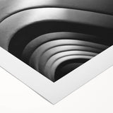 Art deco poster of Barcelona skyline in muted blue and tan, printed on rolled canvas, suitable for dining room wall art.