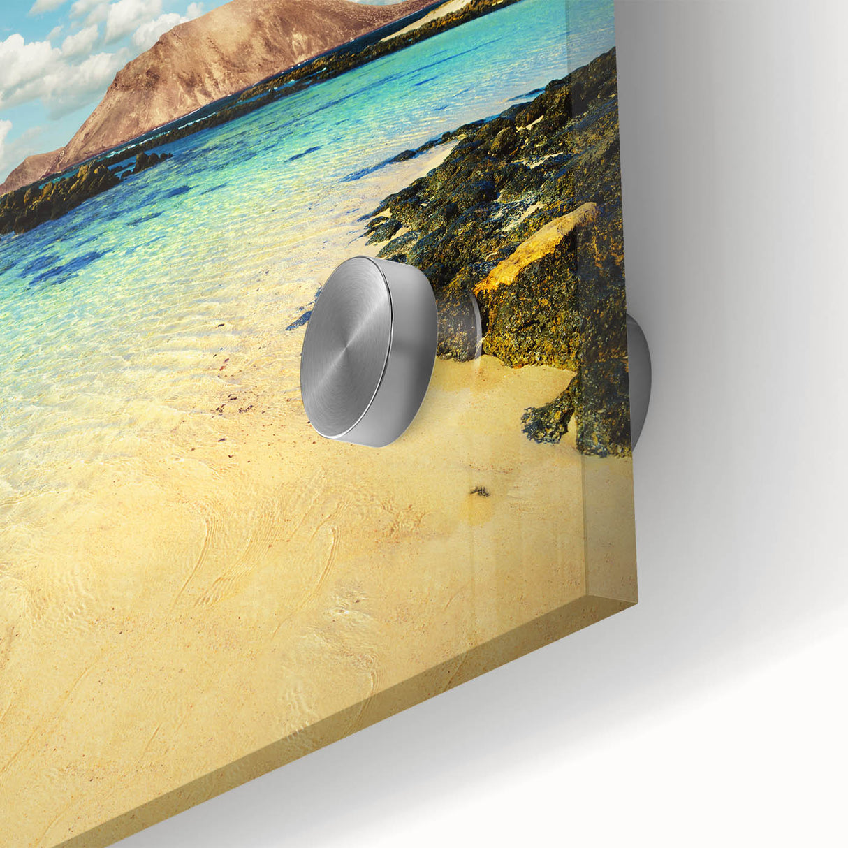Large abstract wall art of a European scenery in muted earth tones on acrylic glass, ideal for dining room ambiance.