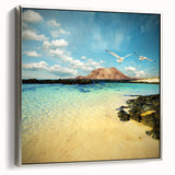 Landscape art painting of the Canary Islands on framed canvas, featuring vibrant colors with black accents.