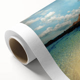 Art Deco style poster of Canary Islands scenery on rolled canvas, featuring muted earth tones.