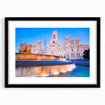 Abstract art print of Madrid with vibrant, colorful textures on a large framed canvas, ideal for living room decor.