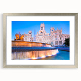 Textured art of Madrid skyline in muted earth tones on a framed canvas, suited for bedroom decor.