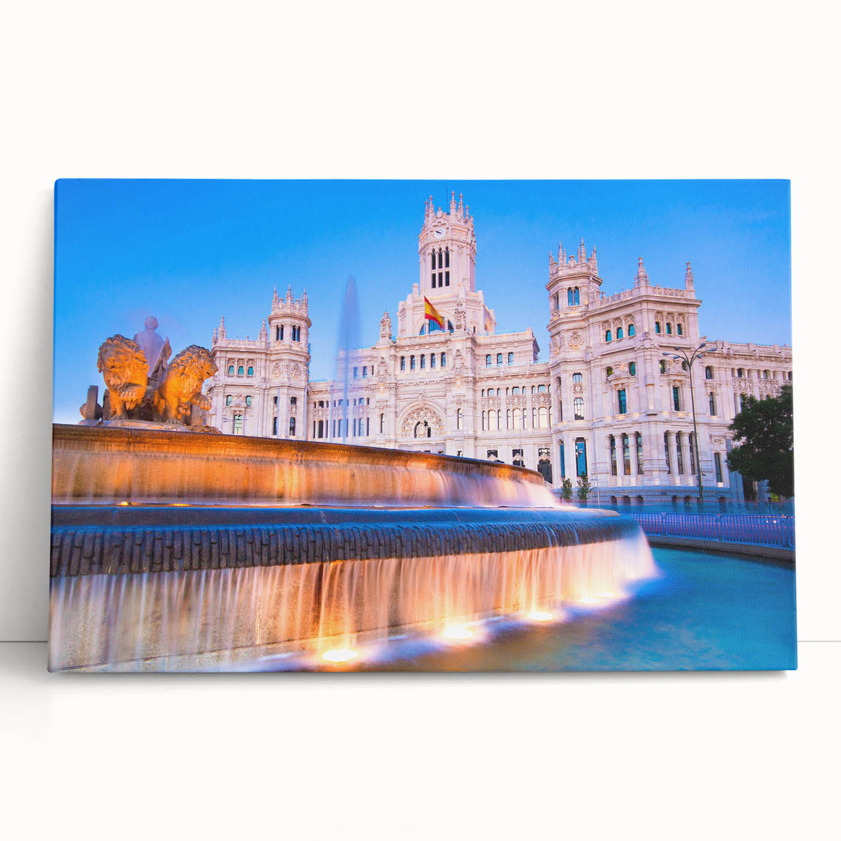 Black and white stretched canvas of Madrid's cityscape, ideal for kitchen wall art or bedroom ambiance.
