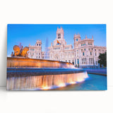 Black and white stretched canvas of Madrid's cityscape, ideal for kitchen wall art or bedroom ambiance.