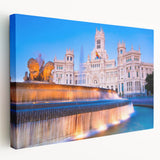 Large canvas print of Madrid's cityscape in muted earth tones, suitable for kitchen wall art.