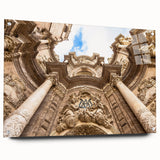 Acrylic print of a large abstract depiction of Valencia, featuring vibrant blue and orange tones.