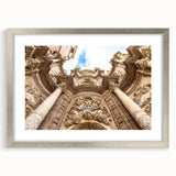 Textured abstract art print of Valencia scenery in muted earth tones, framed in silver, ideal for bedroom art.