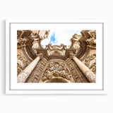 Abstract art print of Valencia scenery in muted earth tones on a framed white mat, ideal for dining room decor.