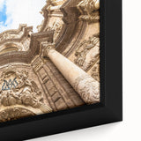 Extra large framed canvas featuring a textured depiction of Valencia with vibrant colors on a black background.