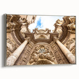 Framed canvas of a vintage-style landscape painting featuring the Valencia skyline in muted earth tones.