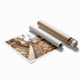 Extra large rolled print featuring a floral art scene set in Valencia, Spain, in muted earth tones.