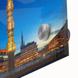 Large abstract wall art depicting Stockholm's scenery in mid-century modernist style on acrylic glass.