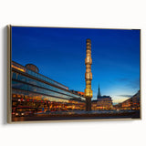 Framed canvas of vintage Stockholm landscape in black and gold tones, ideal for bedroom wall art.