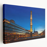 Large art print of Stockholm's cityscape in muted color tones on stretched canvas, suited for kitchen wall art.