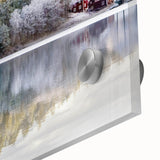 Large abstract wall art depicting a Swedish landscape in muted earth tones on acrylic glass, suited for dining room ambiance.