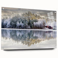 Acrylic print of a serene Swedish landscape in soft blues and greens, suitable for bedroom or dining room decor.