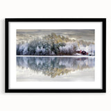 Extra large abstract art print featuring a vibrant, textured European scenery in a black frame, ideal for living room decor.