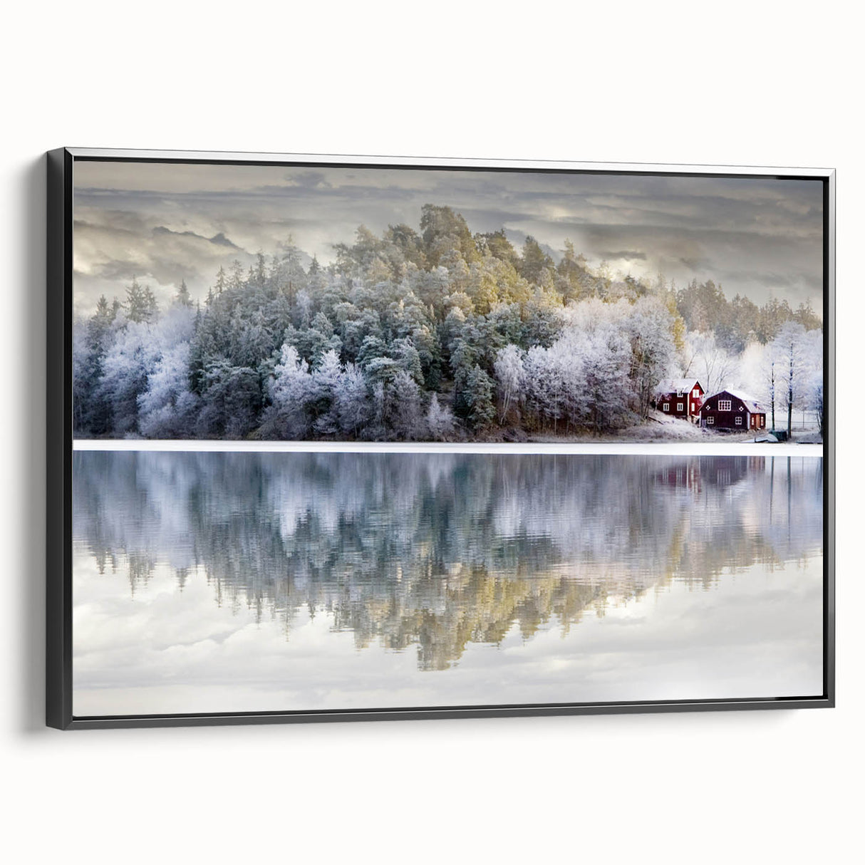 Black and white framed canvas of a vintage European landscape, ideal for bedroom wall decor.
