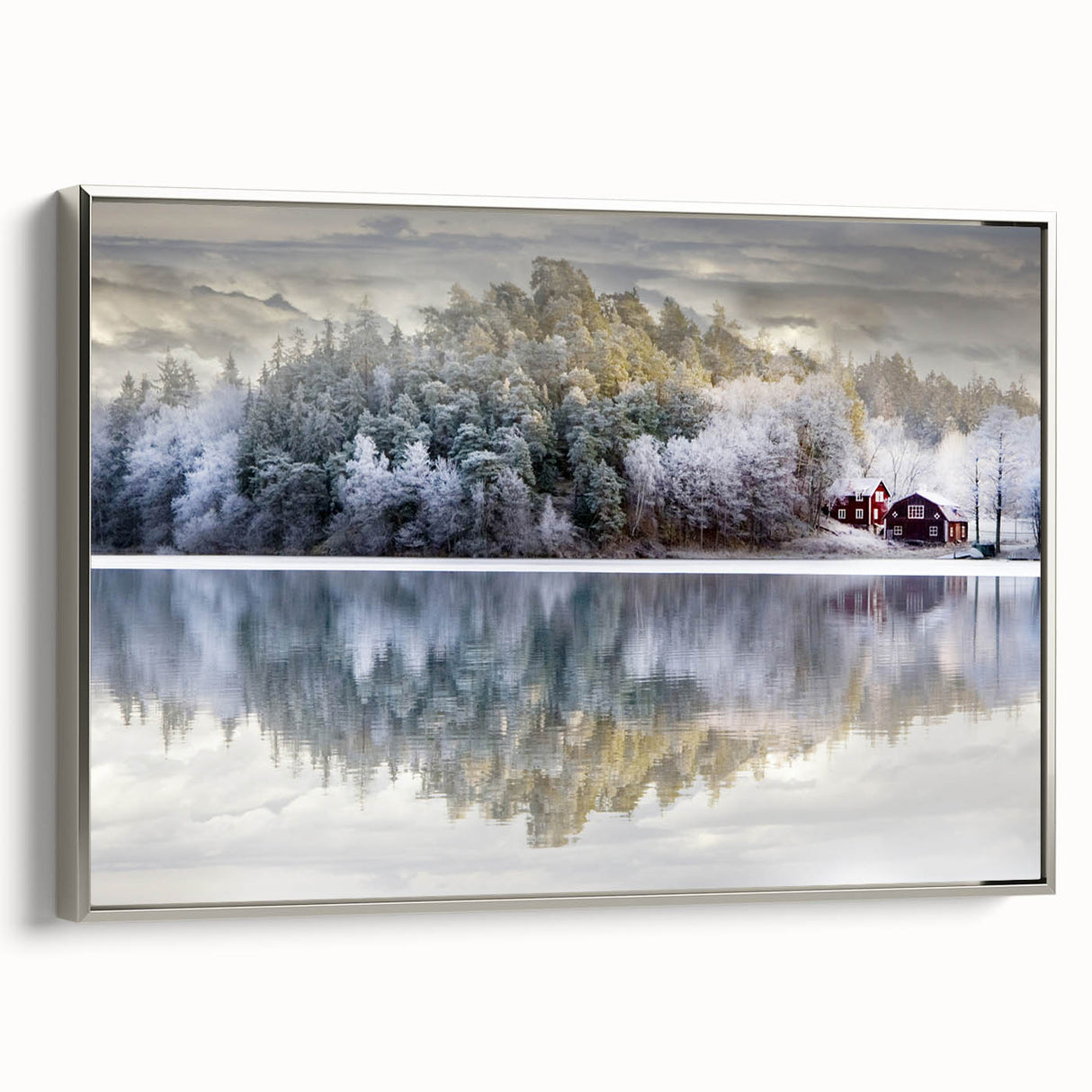 Landscape art painting of a Swedish scenery on framed canvas.