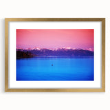 Extra large abstract art print of Geneva scenery in textured gold frame, ideal for living room decor.