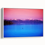 Vintage poster art of Geneva scenery on framed canvas, featuring a colorful palette ideal for living room decor.