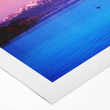 Art deco poster of Geneva scenery on rolled canvas with muted earth tones, ideal for dining room wall art.