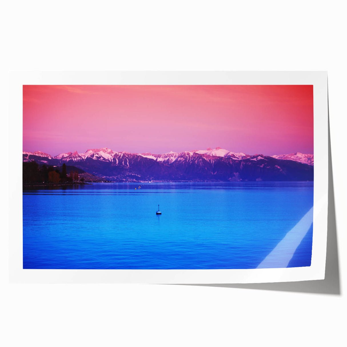 Extra large rolled print depicting Geneva, Switzerland with vibrant floral elements, ideal for art wall dining room.