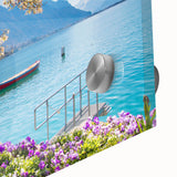 Large abstract wall art depicting a Swiss landscape in muted earth tones on acrylic glass, ideal for dining room art.